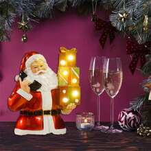 Decoraciones de mesa navideñas, figuritas de resina adorables de Papá Noel con luces, estatuas para escritorio para decoración del hogar, mostradores y fiestas - Burdeos - Ver 3