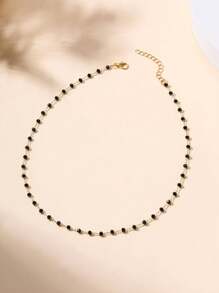 1 件女士时尚百搭黑色串珠颈链 - 金黃色 - 查看 2