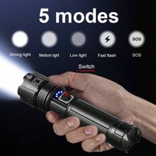 Linterna recargable LED | Linterna de 15000 lúmenes con chip XHP360 | Linterna impermeable IP67 y zoom | Linterna táctica con 5 modos de iluminación para acampada, senderismo, pesca y emergencias