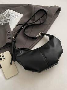1pc Plain Color PU Shoulder Bag, Fashion High Capacity Crescent-Shaped Handbag Suitable For Women Outfit And Outdoor Shopping