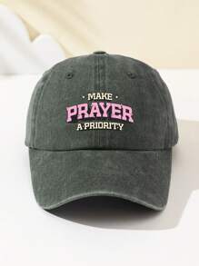 1 pieza Gorra de béisbol con parte superior suave y ajustable con la palabra "ORACIÓN" para mujer, sombrero de moda para exteriores, protección solar transpirable, adecuado para deportes al aire libre, camping, viajes y regalos de vacaciones