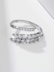 Anillo de diseño abierto de la moda con estilo de espiga decorado con zirconia, anillo de dedo de mujer de cobre lujoso y ajustable