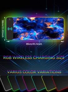 15w 无线充电 RGB 游戏鼠标垫 - 80 X 30 厘米大鼠标垫，14 种灯光模式，带防滑橡胶底座，适合办公室/笔记本电脑使用