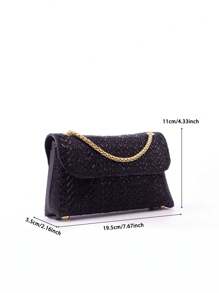 A Compact Clutch Bag Decorated With Shiny Silver Crystals, Designed As An Envelope With A Fashionable Chain Shoulder Strap, Suitable For Elegant Occasions Such As Parties, Weddings And Galas. An Ideal Gift For Women. - Black - View 10