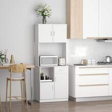 HOMCOM Alacena de Cocina Armario de Cocina Aparador de Comedor con 1 Cajón Estante Ajustable y Estante Abierto Estilo Moderno Antivuelco 71x41x178 cm Blanco - Blanco - Ver 1