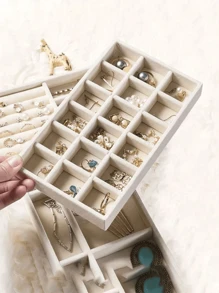 10-1 Stück Samt Schmuckaufbewahrung Tablett, Schmuckorganizer Tablett mit großer Kapazität, Fach Schmuckhalter, einfacher Multi-Schlitz Schmuckständer, stapelbares Schmuckaufbewahrungstablett für Ohrringe, Halsketten, Armbänder, Ringe, Haarclips, Stirnbänder - Beige - Übersicht 7