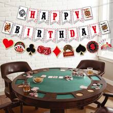 1Set Casino Themed Party Decorations, Banner Poker Playing Cards Backdrop Props, DIY Kit With Ribbons And Pins Party Flag Wedding Decor Birthday Decorations Gifts Graduation
