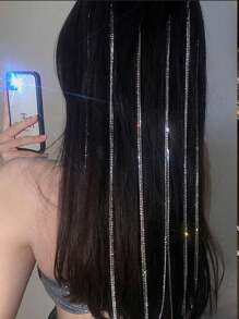 Silver Rhinestone Braided Hair Chain, Women Rhinestone Tassel Hair Clip, Suitable For Everyday Use Head Jewelry Party Shiny Sexy And Charming Head Pieces Jewelry, Wedding, Festival Outfits, Rave Accessories