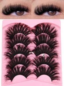 5 对 5D 仿貂皮睫毛，25 毫米蓬松、戏剧性卷曲假睫毛，可重复使用 D 型卷曲延长睫毛