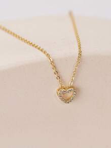 Collar con colgante hueco con corazón de circonita delicado de plata esterlina 925, regalo para ocasiones especiales, fiestas, uso diario, joyería de alta calidad para mujeres, estilo caja al azar