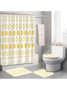 1pc/4pcs Bohemian Multifunctional Bathroom Decor Set: Waterproof Shower Curtain With 12 Hooks, Non-Slip Bath Mat, U-Shaped Floor Mat And Round Toilet Seat Cover, Applicable For Full Bathroom Scenarios