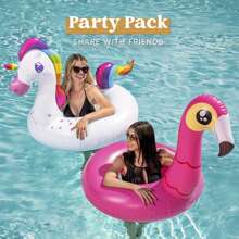 Joyfy 2-Pack Flamingo Unicorn Pool Float - Fun Beach Floaties, Inflatable Swimming Pool Tubes Party Toys, Lake Beach Floaty Swim Rings Summer Pool Raft Lounger For Adults & Kids - Multicolor - View 2