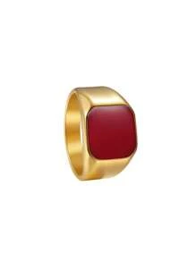 1pc Titanium Steel Square Red Inlaid Gem Style Personalized Fashion Ring For Men - 1361 Gold-plated + Chinese Red - View 10