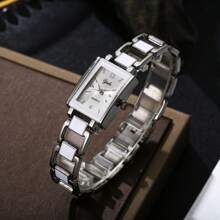 1 pieza Reloj de mujer de cuarzo para negocios con esfera cuadrada decorada con rhinestones y correa de pulsera