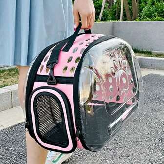 Mochila transparente para gatos con estampado de huellas, bolsa de transporte de mascotas transpirable y portátil, bolsa plegable para gatos de un solo hombro