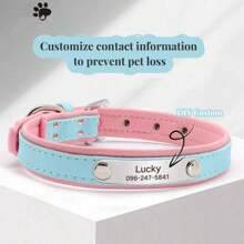 Collar de perro personalizado de PU con almohadilla de goma suave y cómoda, placa de identificación personalizada para perros pequeños y medianos, collar resistente - Multicolor - Ver 3