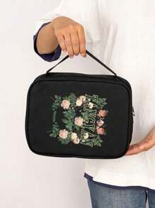 1 件黑色可爱植物玫瑰与字母印花圣经书套文件整理袋 - 黑色 - 查看 5