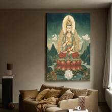 Framed  Manjushri Bodhisattva Canvas Painting In En Frame - Serene For Lotus Meditation Art, Ideal For Home And Office Wall Decor, Perfect Fest Gift, Zen Home Decor