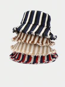 1pc New Striped Adjustable Bucket Hat, All Season Wear - Multicolor - View 8