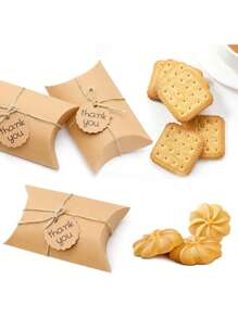 20pcs Kraft Pillow Boxes With Rope And Thank You Tag,Candy Favor Paper Box,Brown Gift Box For Candy Chocolate Bakery Birthday Graduation Wedding Party - Kraft Paper Pillow Box - View 2