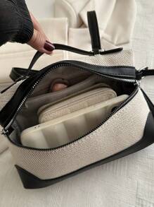 Borsa a mano dal design retrò e semplice, in colori a contrasto, di piccola dimensione per donna - nero - Visualizzare 6