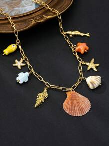 1pc Dream Ocean Shell hanger ketting, overdreven ontwerp met high-end oceaan resort stijl voor vrouwen, unieke willekeurige kleur