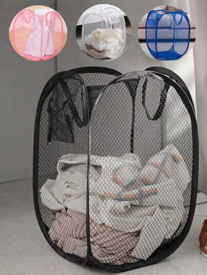 1pc Foldable Hamper With Side Pocket, Large Capacity Laundry Basket