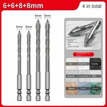 Four-Blade Serrated Eccentric Drill Bit, Suitable For: Tile/Concrete/Metal/Stainless Steel/Ceramic/Drilling, Ultra-Hard Special Electric Drill, High Hardness Dry Drilling, Specification Model: 6mm/8mm/10mm/12mm