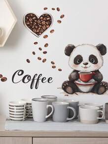 1 pieza Cuchara de madera creativa con diseño de peonía, pegatinas decorativas para cafetera con patrón de oso de café, pegatinas decorativas removibles para la cocina, regalos de decoración para cumpleaños, graduación, decoración del hogar, baño, dormitorio, sala de estar, decoración de la casa
