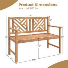 Lifezeal Patio Acacia Wood 2-Person Slatted Bench Outdoor Loveseat Chair Garden Natural - Reddish Brown - View 2