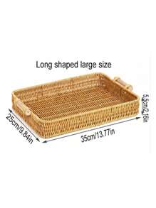 1pc Handwoven Imitation Rattan Fruit Basket, Bread Basket, Bun Basket, Home Decor Storage Basket With Dual Handles, Suitable For Kitchen And Living Room