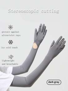 1 pièce Nouveaux gants longs de protection solaire pour femmes d'été. Ces manches de bras en soie glacée peuvent bloquer les rayons ultraviolets. Ils conviennent pour le cyclisme et la conduite, avec des fonctions anti-dérapantes et tactiles. Ils sont extra-longs pour couvrir les bras et parfaits pour une utilisation extérieure.