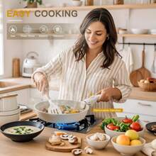 20-Piece Nonstick Pots And Pans Set, Detachable Handle Stackable, Induction/Oven  For RV & Home Kitchen, Cream White - 1 - Xem 6