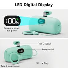 Sạc nhanh tích hợp cáp, pin dự phòng dạng viên nang, thích hợp cho kỳ nghỉ hè, du lịch ngoài trời/cắm trại và nguồn điện dự phòng khẩn cấp. Quà tặng cho gia đình, bạn bè, sinh nhật, quà tặng hiển thị công suất, quà tặng ngày Valentine. - màu xanh lá - Xem 2