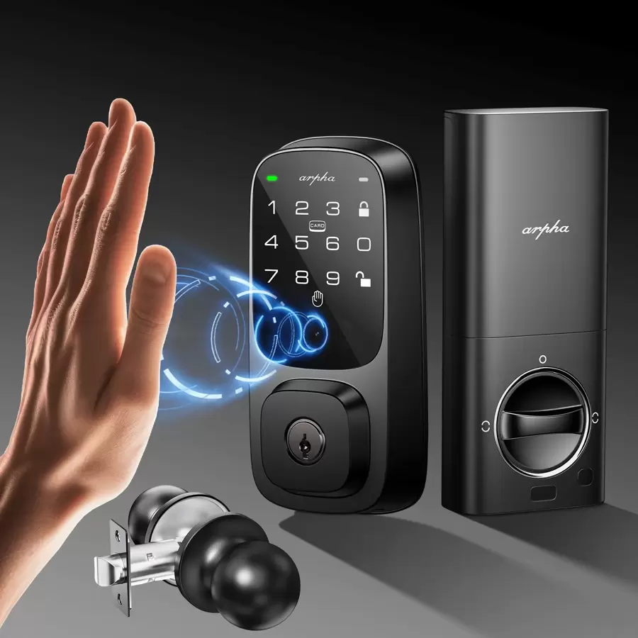 Palm Vein Smart Lock, Palm Recognition Keyless Entry Door Lock, WiFi Smart Lock For Front Door, Palm Recognition Front Door Lock Set, Built-In Wi-Fi Deadbolt, App Remote Control, Auto Lock, Support Alexa - 黑色 - 查看 1