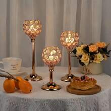 3-Pieces Elegant Crystal Candle Holders - Versatile, Silver CenterpiecePolished Finish For Wedding Decor, Table Centerpieces & Home Ambiance Gifts Birthday Graduation