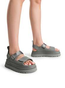 Women Platform Wedges Sandals Chunky Open Toe Comfortable Walking Casual Fashion Flat Sandals With Adjustable Hook Loop Straps Outdoor Shoes - 灰色 - 查看 4
