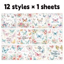 母亲节花卉蝴蝶剪贴簿纸垫 | 12 件光面饰面 | 多色复古花园图案，适用于 DIY 卡片制作和相册 | 无酸和无木质素装饰工艺纸 | 非常适合春季和夏季项目