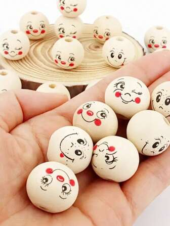18pcs Assorted Wooden Beads 20mm With Holes - No Mosaic, Unplated For DIY Crochet Craft Bead Kit For Keychains, Necklaces, Bracelets, And Decorative Fashion Accessories,