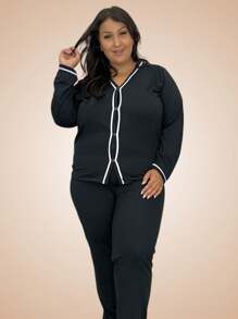 Kit 2 Winter Pajamas Plus Size Long Sleeve Blouse And Pants 50 52 54 56 - Nhiều màu - Xem 2