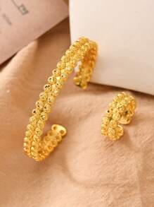 2pcs/Set Middle East Style Ramadan Copper 24K Gold Plated Double-Layer Dotted Round Openwork Women Bangle Rings Set - Yellow Gold - View 12