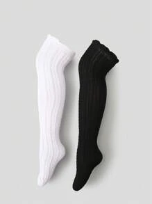 2 pares de calcetines de unicolor hasta la rodilla para niñas, calcetines cómodos y transpirables por encima de la rodilla para bebés, niños pequeños y niños mayores