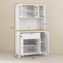 HOMCOM Alacena de Cocina Moderno Mueble Auxiliar de Cocina con 5 Puertas Estante Ajustable Cajón y Encimera de Microondas Abierta 100x40x180 cm Blanco - Blanco - Ver 5