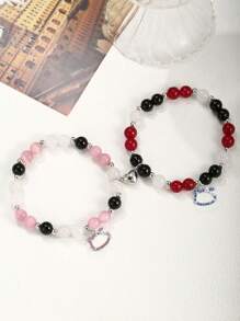 2 Pcs Of Couple Matching Bracelets Cute Kitty Pendant Kawaii Matching Couple Bracelets For Best Friends BF & GF Bracelets - 彩色 - 查看 3