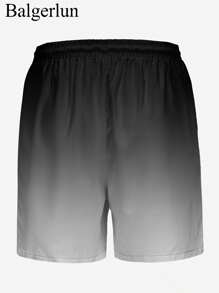 Men's Black & White Ombre Art Pattern 3D Digital Print Black Casual, Daily, Holiday Drawstring Waist Single Layer Beach Shorts
