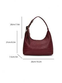 Fashionable Versatile Alligator Skin Pattern Simple Shoulder Bag With Scarf Included - Burgundy - View 10