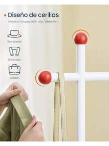 SONGMICS HOME Perchero, Perchero Metálico con Ruedas, 2 Barras para Colgar, Bolsillos Laterales, Estante, Ganchos para Cerillas, Blanco Mate - Blanco - Ver 4