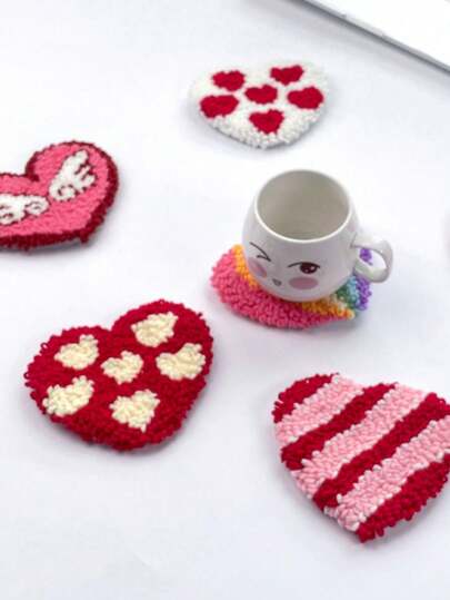 Handmade Punch Embroidery Kits For Beginners, Cartoon Landscape Series Punch Embroidery Coaster, Insulation Pad, Heat Resistant Mat