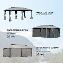 Gazebo 10x20FT Outdoor Gazebo With Double Roofs Privacy Curtains Mosquito Nettings Heavy Duty Metal Frame Party Tent Canopy For Patio Backyard Deck Lawn Grey - 10'X20' (Gray) as pic - View 7