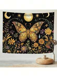 1 pieza Tapiz de pared con estampado de mariposa estilo bohemio, de poliéster rectangular moderno, para decoración del hogar, sala, dormitorio